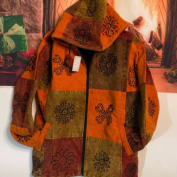 Unisex fleece patchwork jacket with hoodie - Picture 4 of 6